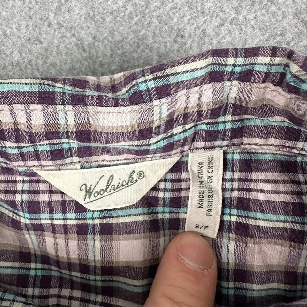 Woolrich‎ Womens Plaid Short Sleeve Button Up Shirt Size Small Purple Pink Blue - Picture 3 of 6
